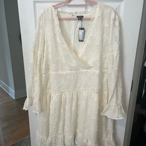 Boohoo Plus Woven Jaquard V Front Frill Mini Dress NWT